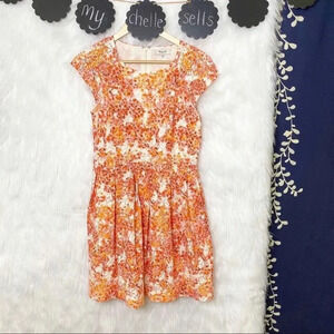 Madewell Orange Floral Print Lace Fit &‎ Flare Mini Dress